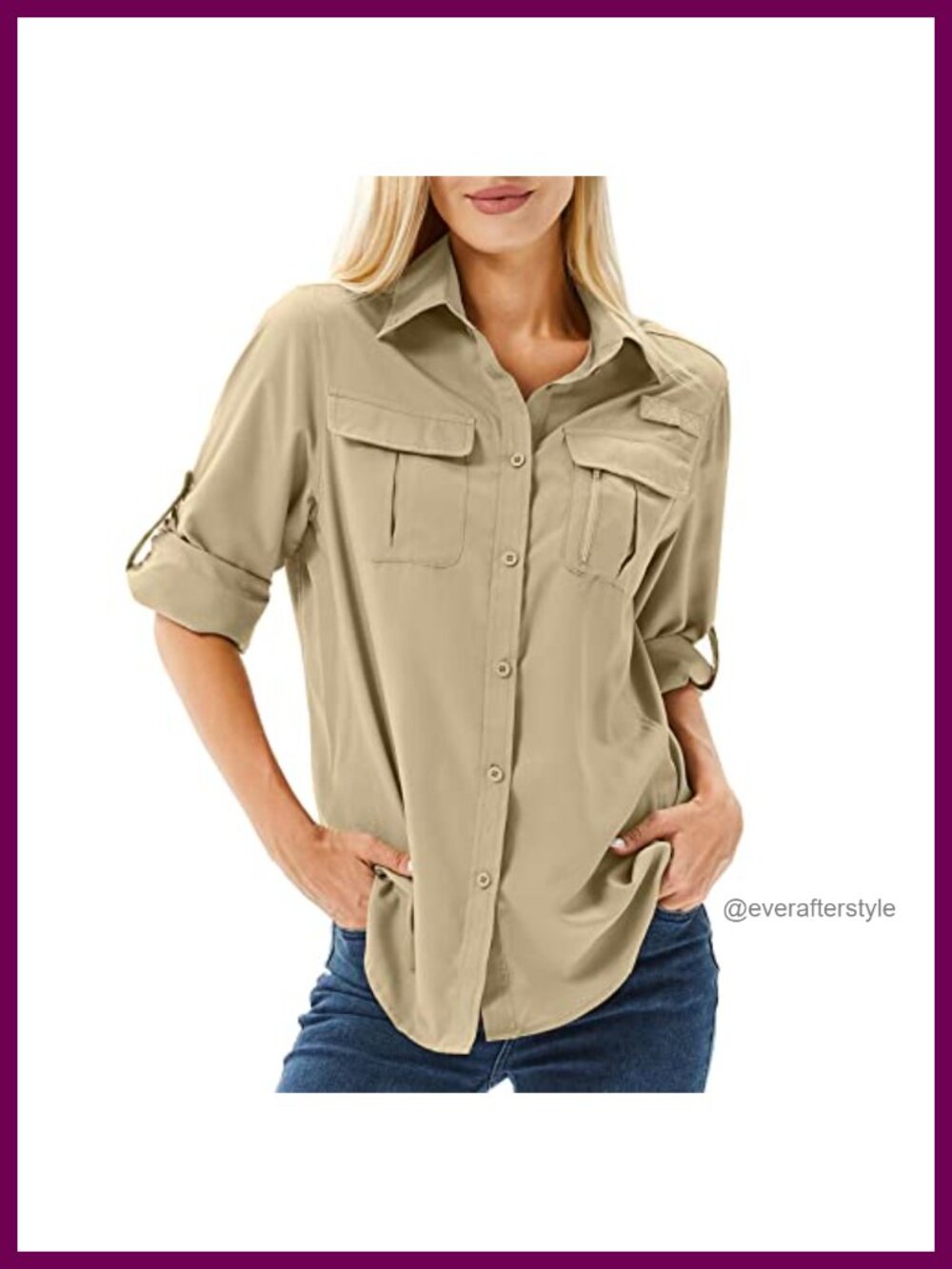 UPF 50 Long Sleeve Sun Protection Safari Hiking Shirt Women's Button Down Quick